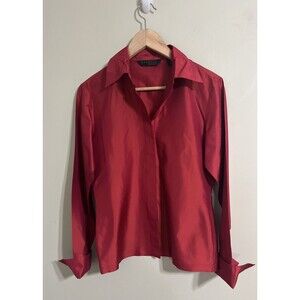 Vintage Express Silk Shirt Red Shiny Long Sleeve 90s Y2K Womens 3/4